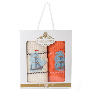 Комплект 2 броя вафлени кърпи Корабче - Оранж Комплект 2 броя вафлени кърпи Корабче - Оранж