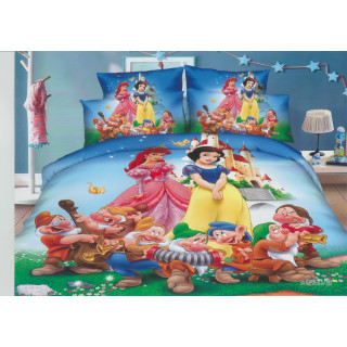 Уникално покривало за детско легло с калъфка за възглавница Ариел, Снежанка и джуджетата
