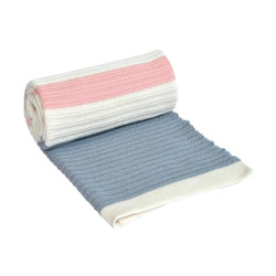 Плетено бебешко одеяло Розово райе - 100% Памук