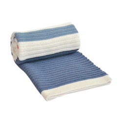 Плетено бебешко одеяло Синьо райе - 100% Памук