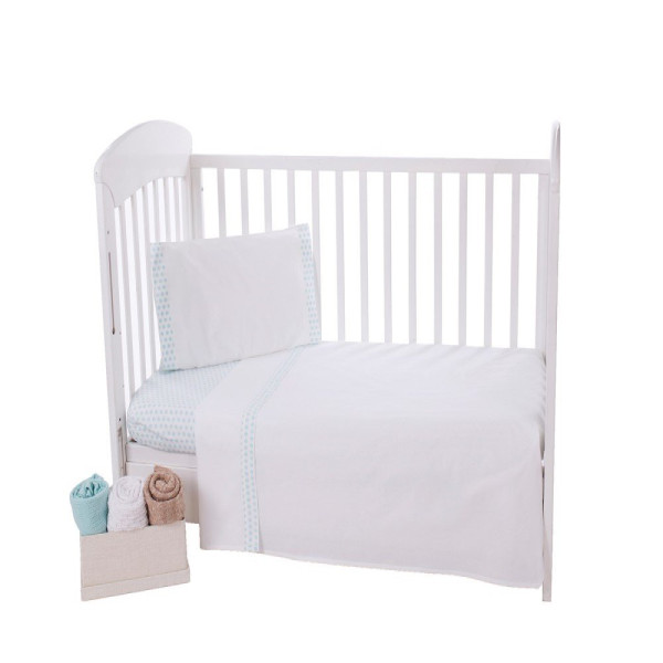 Памучен бебешки спален комплект Сини точици