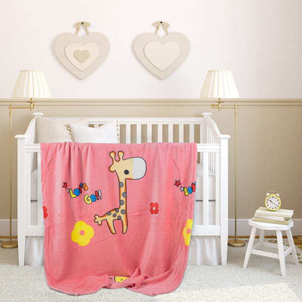 Микрофибърно бебешко одеяло Жираф - розово