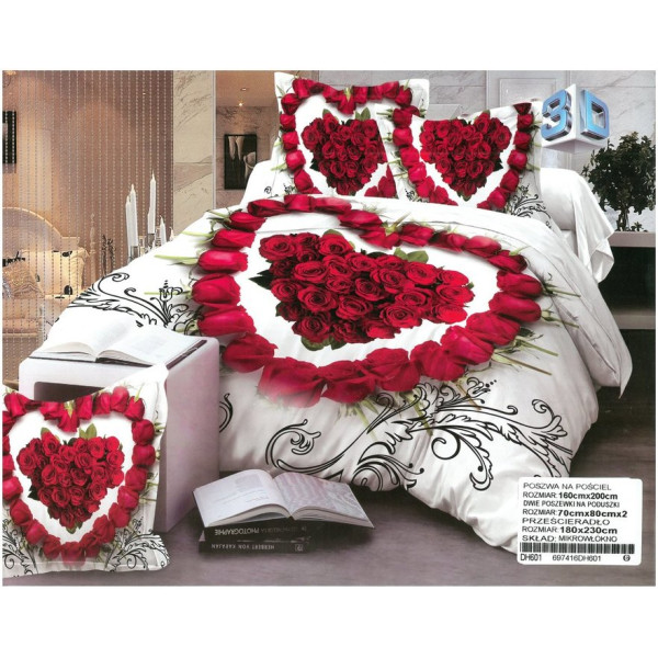 3D Спален комплект - Сърце от рози