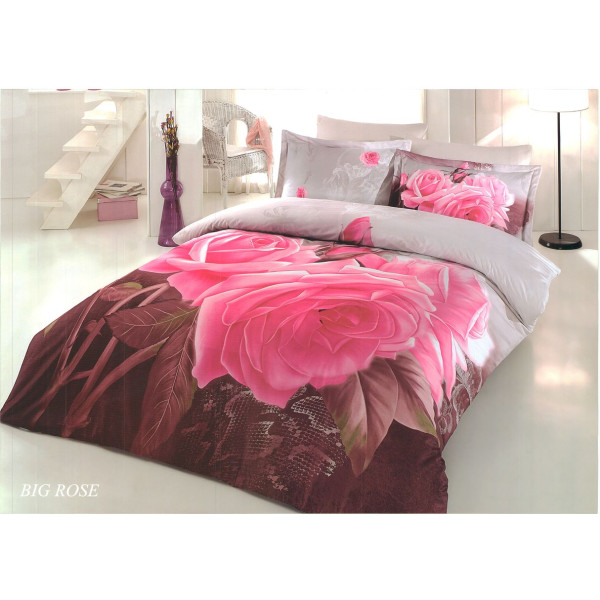 Дизайнерски спален комплект от памучен сатен - Голяма Роза