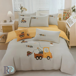 Детско спално бельо Truck Beige - Памучен сатен