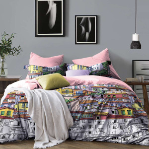 Памучен двоен спален комплект Къщи