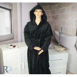 Черен халат за баня с качулка - Моника