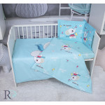 Бебешки спален комплект Слонче и птиче - синьо
