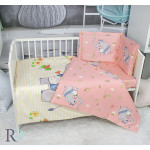 Бебешки спален комплект Слонче и птиче - розово