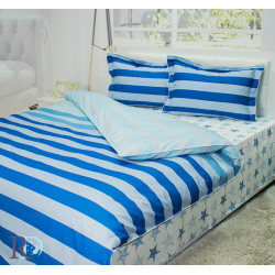 Дизайнерски спален комплект Лагуна - синьо райе - Памучен сатен
