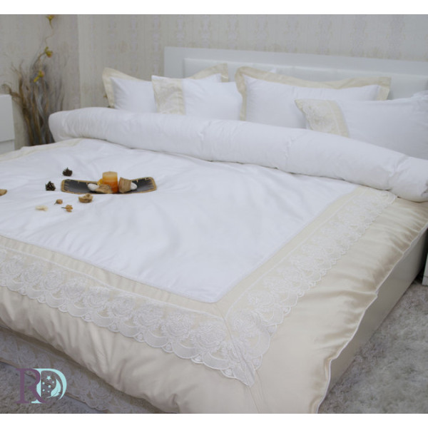 Опияняващо спално бельо Lux Sisi Shampagne - памучен сатен с дантела