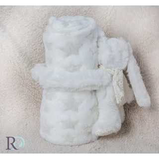 Бебешко одеяло + подарък бяло зайче