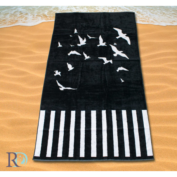 Кърпа за плаж - черно и бяло птици