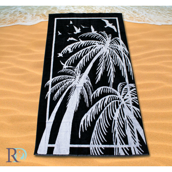 Кърпа за плаж - черно и бяло палми