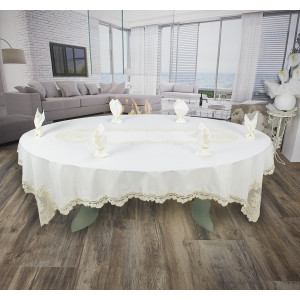 Изискан комплект покривка с дантела Луксозно бяло