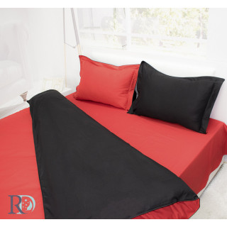 Двулицев спален комплект Червено и черно - Памучен сатен 