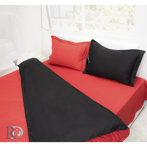 Двулицев спален комплект Червено и черно - Памучен сатен 