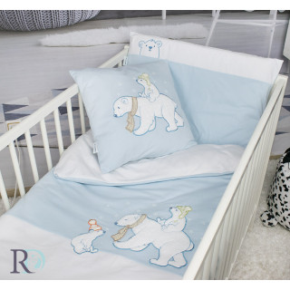 Памучен бебешки спален комплект с чаршаф с ластик - Бели мечки