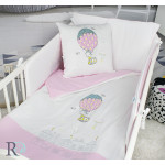 Памучен бебешки спален комплект с чаршаф с ластик - Розови балони