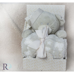 Меко бебешко одеяло + подарък сиво мече