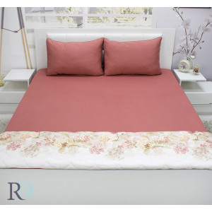 Долен чаршаф от памучен сатен в цвят корал