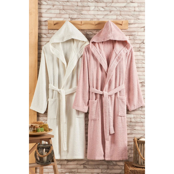 Комплект хавлиен халат Розово и Бяло - 2 бр.