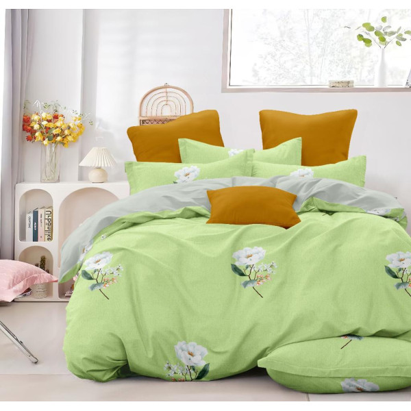 Единичен спален комплект от микросатен Зелени цветя 