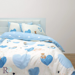 Детско спално бельо Blue hearts - Памучен сатен